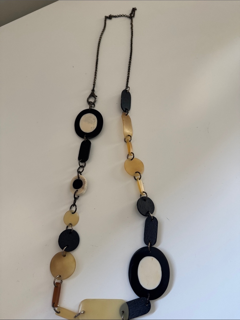 Long Black and Cream Linked Pendant Necklace